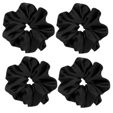 4 Pieces Jumbo Satin Silk Scrunchies for Women 7.2 1 Count Pack of 4 , Black