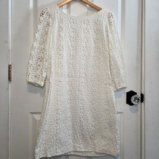 Eliza J Dress White All Over Crochet Lace Long Sleeve L Wedding Bridal Beachy