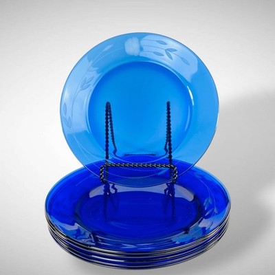Princess House Heritage Blue Glass 8 Inch Salad Plates Set of 6 Vintage 1974