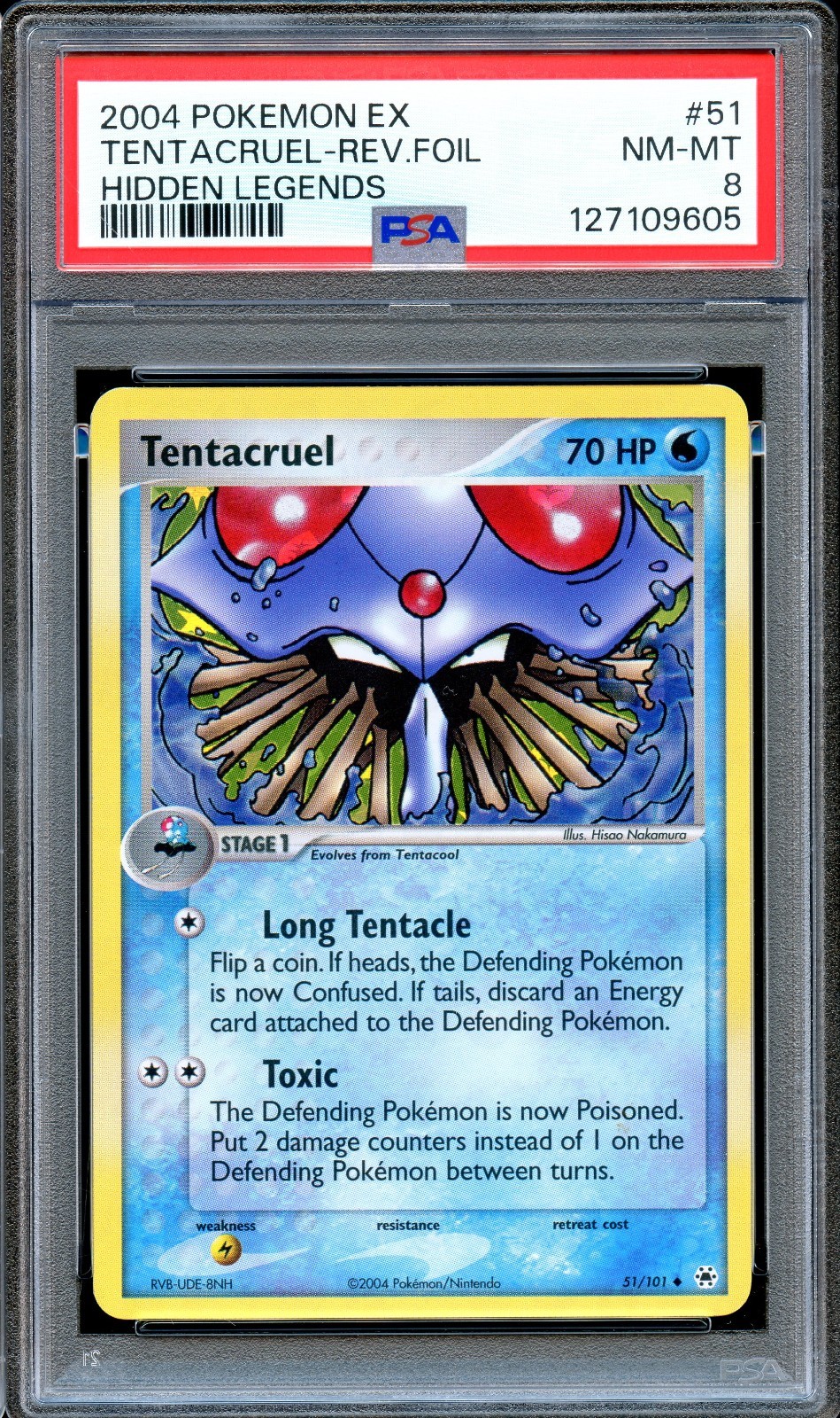 PSA 8 Tentacruel 51/101 Reverse Foil Hidden Legends EX Pokemon Card NEAR MINT