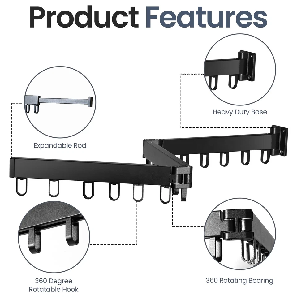 Estante de secado de ropa plegable montado en la pared - Ahorro de espacio Lavandería de alta resistencia H... Foto 4 de 4