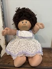1985 Cabbage Patch Kids Doll Brown Hair Factory Fair Skin Dress CP Diaper