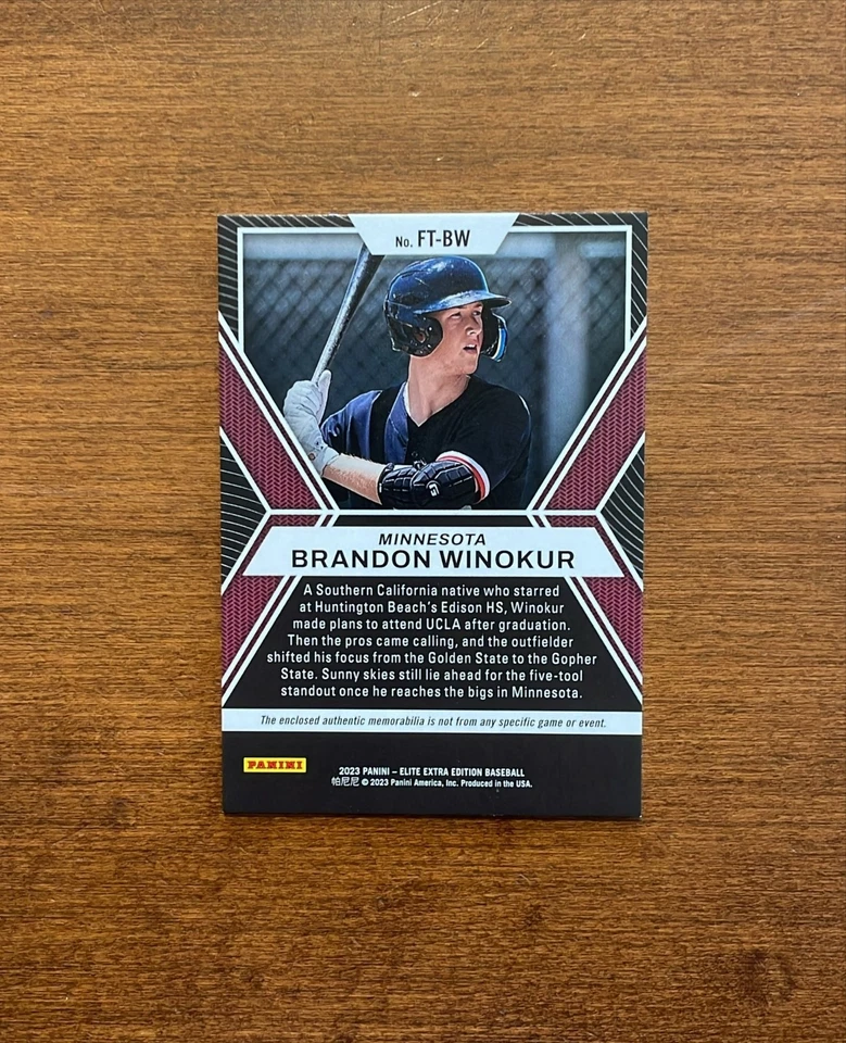 Brandon Winokur 2023 Panini Elite Future Threads Jersey FT-BW Twins Kernels - Image 2 of 2