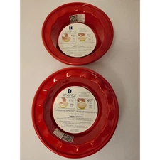 Chantal Individual Easy As Pie-Dish NWT 5" Red Fluted Edge Set Of 2 Stoneware
