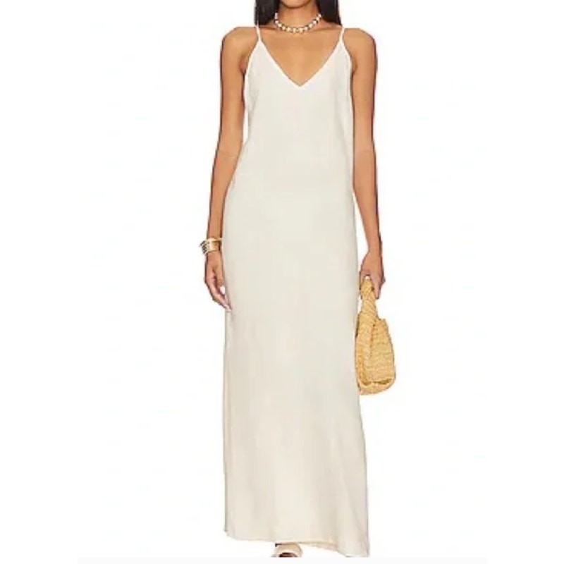Onia Linen Blend Slip Dress Womens Size L Beige Midi Minimalist Summer Resort