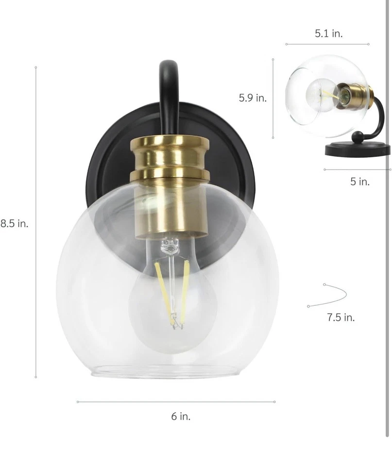 Aplique de tocador de 6” W 1 luz iluminación para en la pared y sobre el espejo negro  Foto 3 de 4