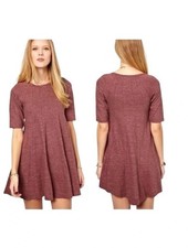 Anthropologie GANNI Winter Jersey Knit Swing Dress Heathered Maroon Size Large