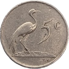 1978 South Africa 5 Cents Blue Crane KM 84 VF