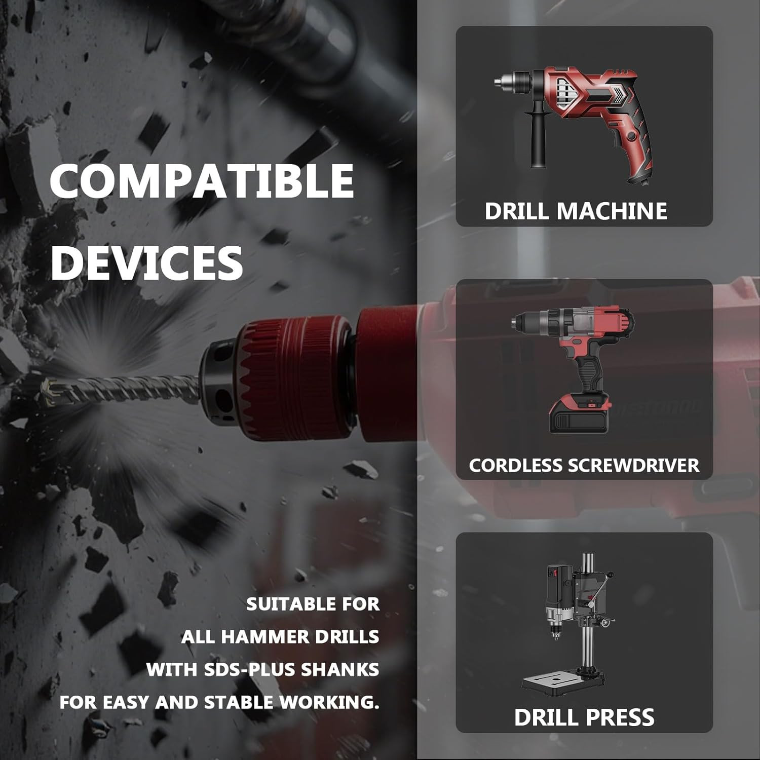 1"X10.24" SDS plus Rotary Hammer Drill Bit, Professional Masonry Drill Bit for B