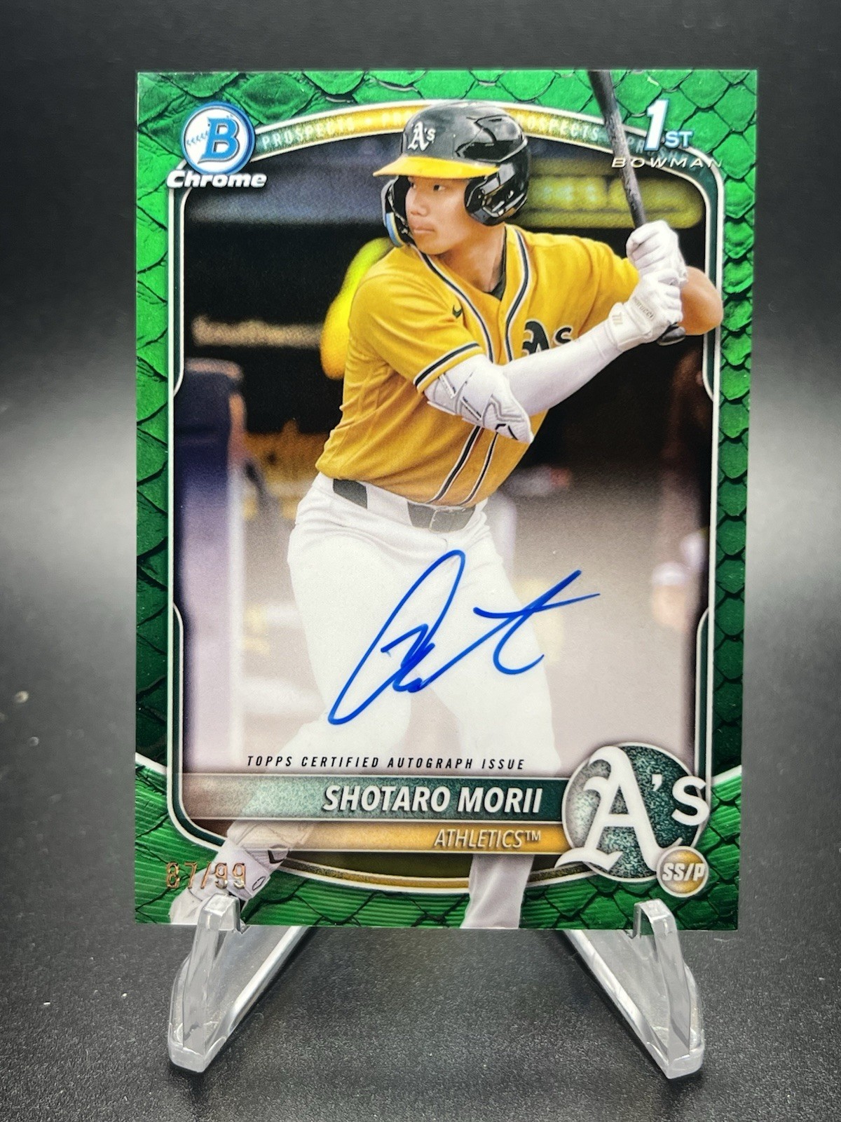 Shotaro Morii 2025 Bowman Chrome 1st AUTO RC Reptilian Green Refractor 87/99
