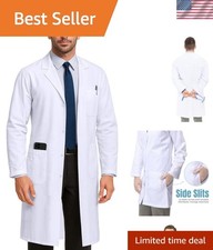 Professional White Lab Coat for Men, Long Sleeve Medical Coat