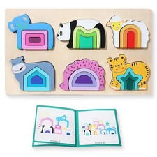 Montessori Wooden Stacking Puzzle Toys  Shape Sorter Toys with 6 Animals ...