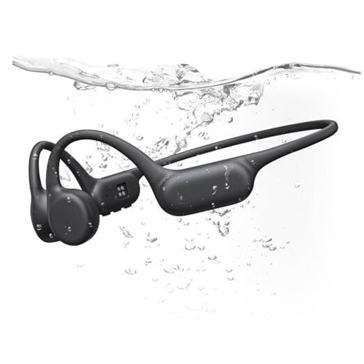 IPX8 Waterproof Bone Conduction Headphones for Swimming Open Ear Design in Black