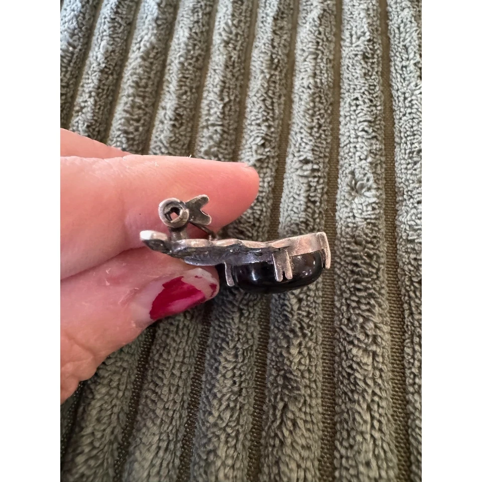 Broche prendedor vintage Art Deco plata 925 ónix negro marcasita declaración Foto 3 de 4