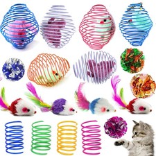 Fejapa 18 Pack Assorted Cat Metal Spring Balls Stretchable Large Rainbow