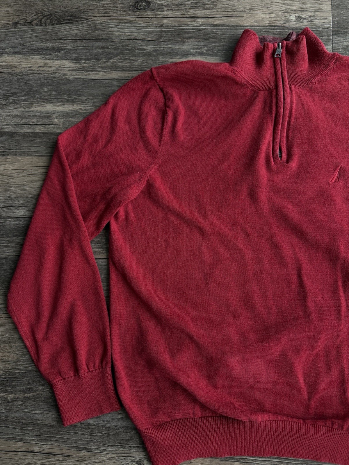 Nautica Men’s Quarter-Zip Sweater Red Size Large Cotton Pullover Knit thumbnail 9