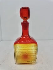 Vintage MCM Blenko Glass 6224s Strata Decanter In Tangerine W/stopper Mint
