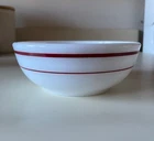 Pyrex Tableware Milk Glass Red Maroon Stripe Band Cereal Soup Bowl Corning USA