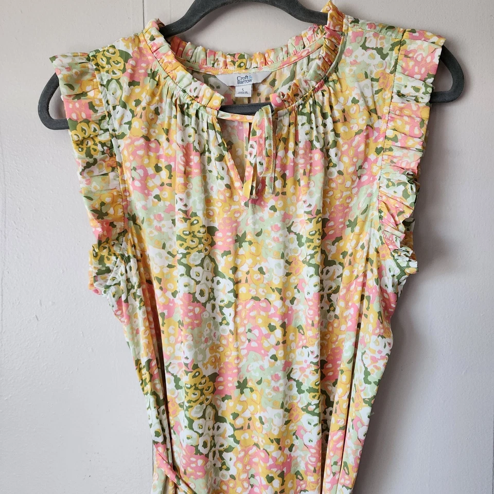 Croft & Barrow Womens Small Floral Ruffle Sleeveless Maxi Yellow Spring Dress - Image 3 of 4