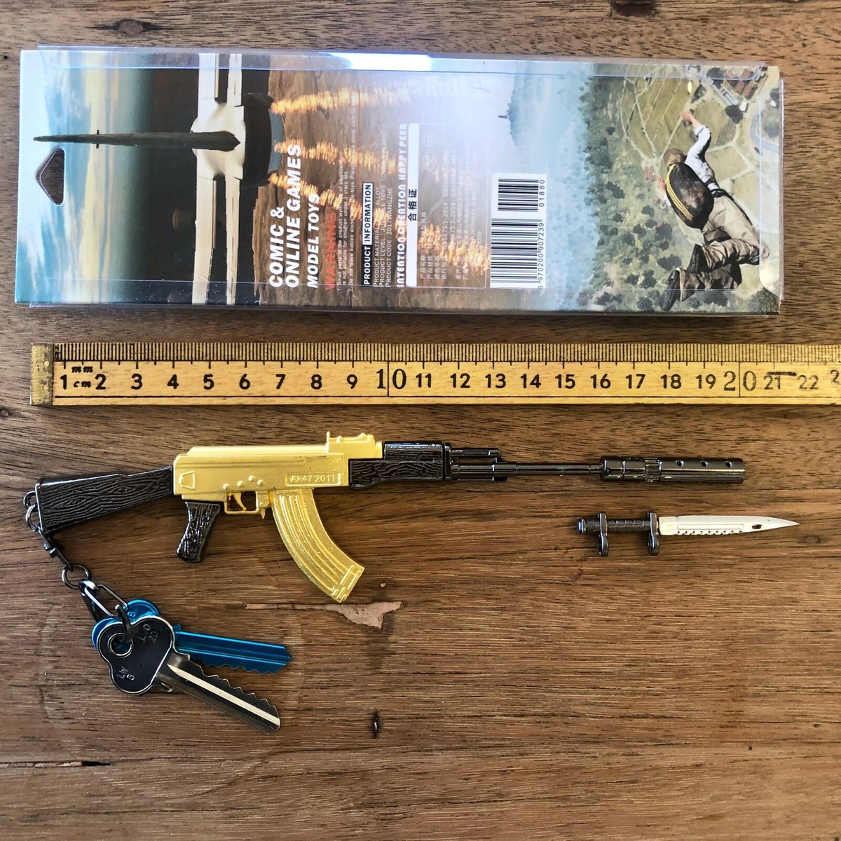 Gold Skin AK Model Keychain Gun Rifle Keyring Diecast Metal Gun 
