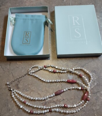 ROSS SIMONS 3 Strang frische Perlen/Rhodonit 925 Sterling Silber Verschluss Halskette