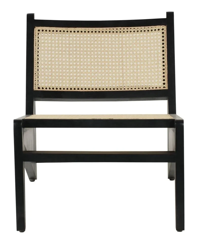 Kangaroo Rattan Armless Chair Black Wooden Frame with Natural Cane