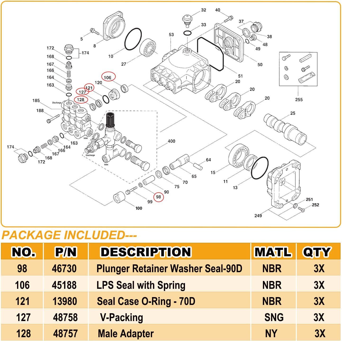 Lps Cats 342634262 Seal Kit For Cat Pump 66DX 6DX Pressure Washer Pump 66dx40g1i 6dx35g1 450008 - Foto 3
