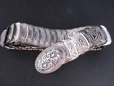 Silver tone women's fashion elastic belt 71 cm length 