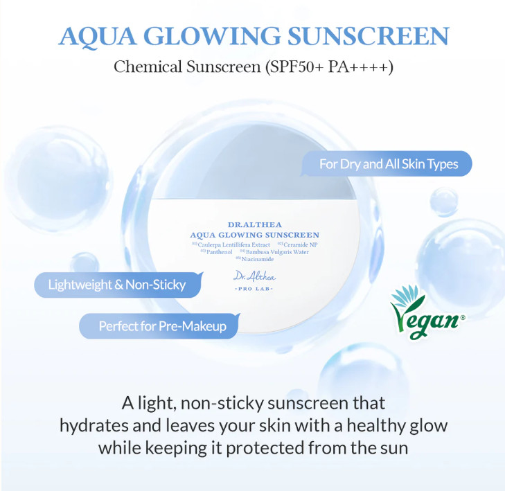Dr. Althea Aqua Glowing Sunscreen SPF50+ PA++++ 45ml Authentic/Trusted US Seller