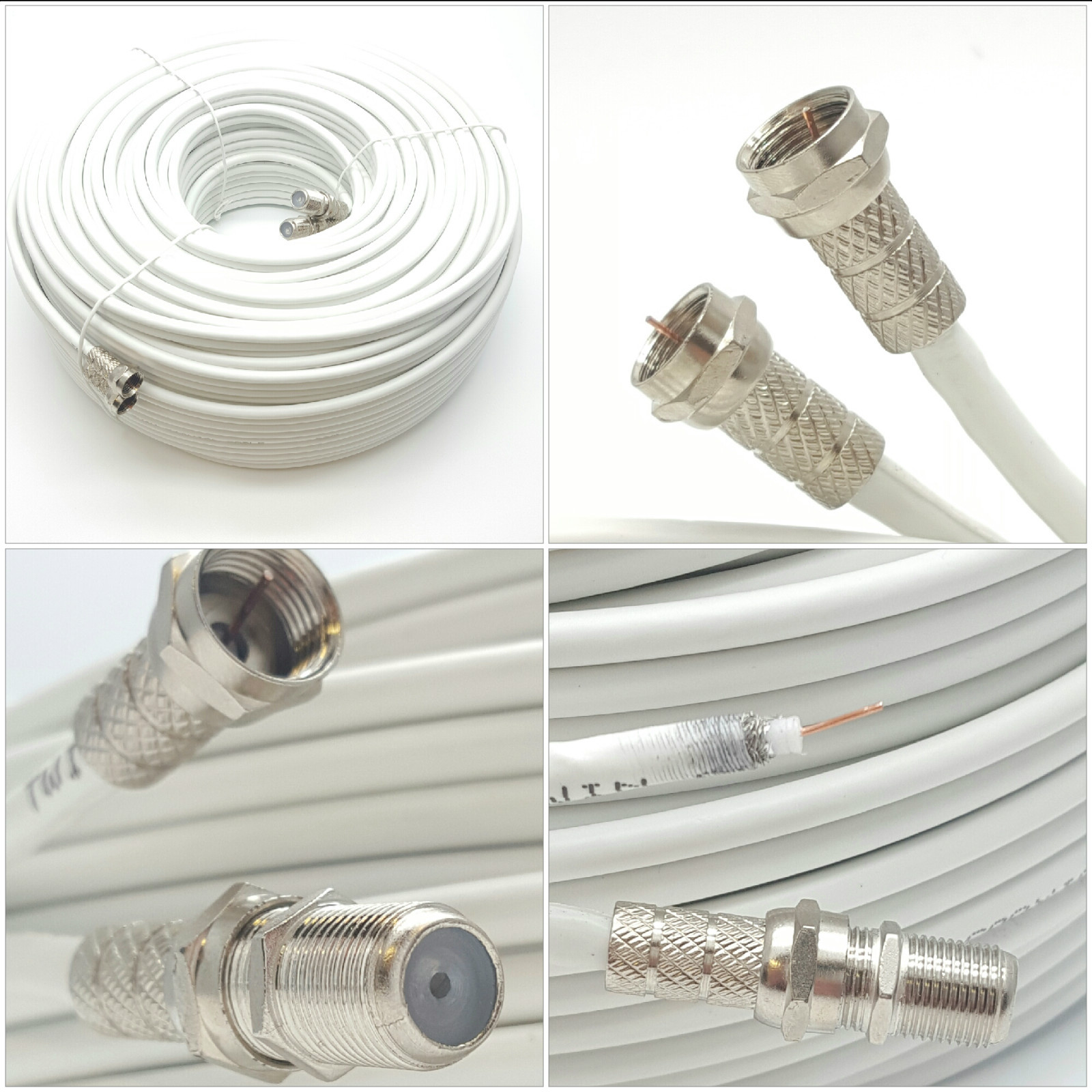 5m White twin shotgun Satellite Extension Coax cable for Sky HD Q / Freesat