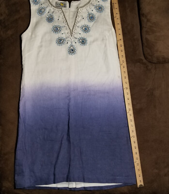 Bella Tu Dress 100% linen Tunic Beaded Jeweled Boho Lined Size 12 BLUE FADE | eBay Bella Tu Dress 100% linen Tunic Beaded Jeweled Boho Lined Size 12 BLUE FADE | eBay