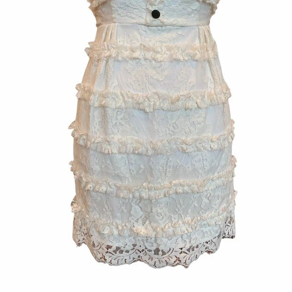 OFF WHITE Abito piccolo REVOLVE MAJORELLE bianco sporco pizzo volant nuovo senza etichette