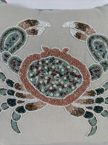Pier 1 Imports Beaded Crab Throw Pillow Zip Off Cover 17" x 17" - Picture 4 of 9