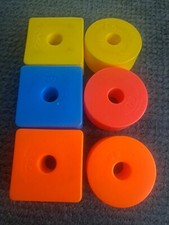 Vintage 1970s Fisher Price Multi Color Shapes Stacking Plastic Blocks 6 Blocks