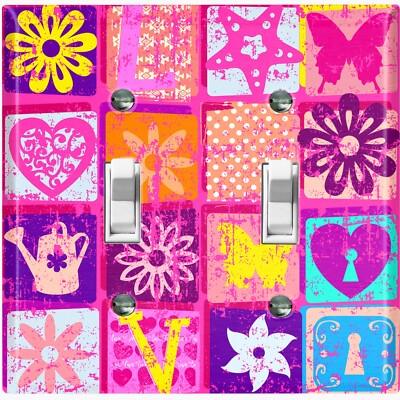 Metal Light Switch Cover Wall Plate Kids Room Love Blocks Flower Star Butterfly