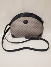 Vintage GUCCI Micro GG Logo Coated Canvas  Navy Leather Crossbody Shoulder Bag