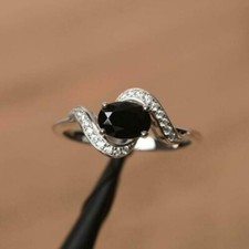 2.33 Ct Oval Lab-Created Cut Black Onyx Halo Engagement Ring 925 Sterling Silver