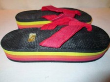 NOS Vintage RAINBOW Flip Flops Three Color Pink Orange Yellow Child Sandals 2