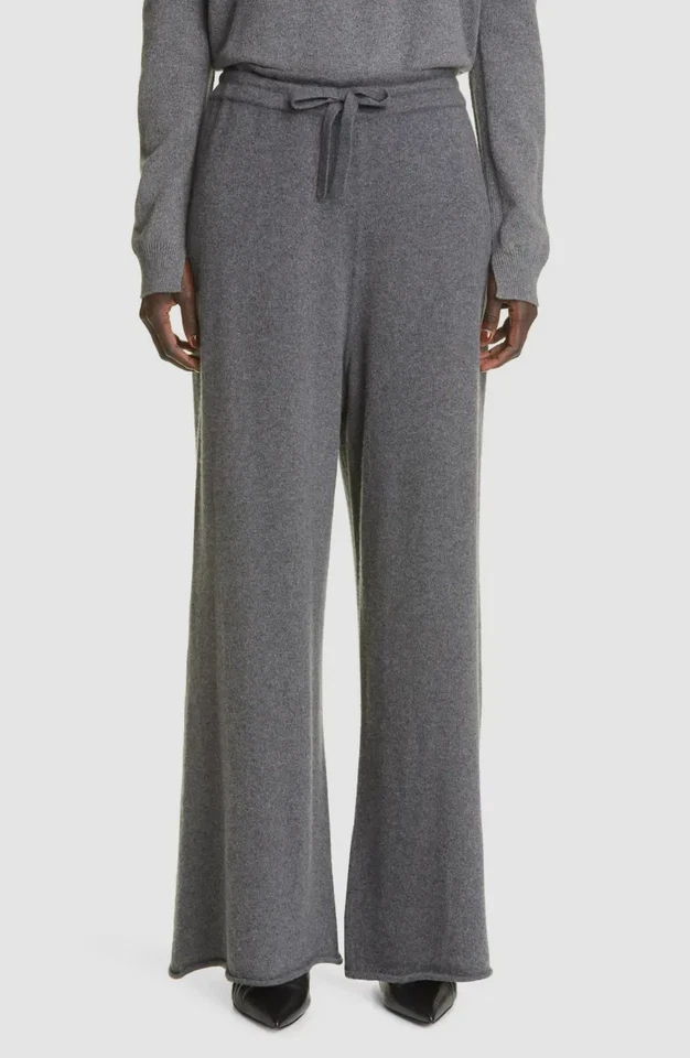 $1230 Jil Sander Womens Gray Cashmere Knit Wide Leg Pants Size DE40/US10