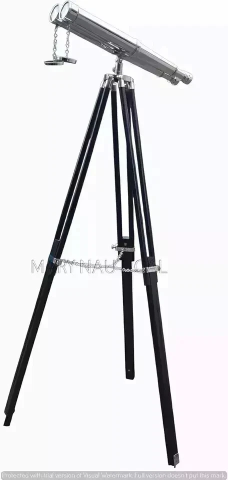 Binocular de latón marítimo cromado de 18"" con trípode de madera soporte telescopio de piso Foto 3 de 4