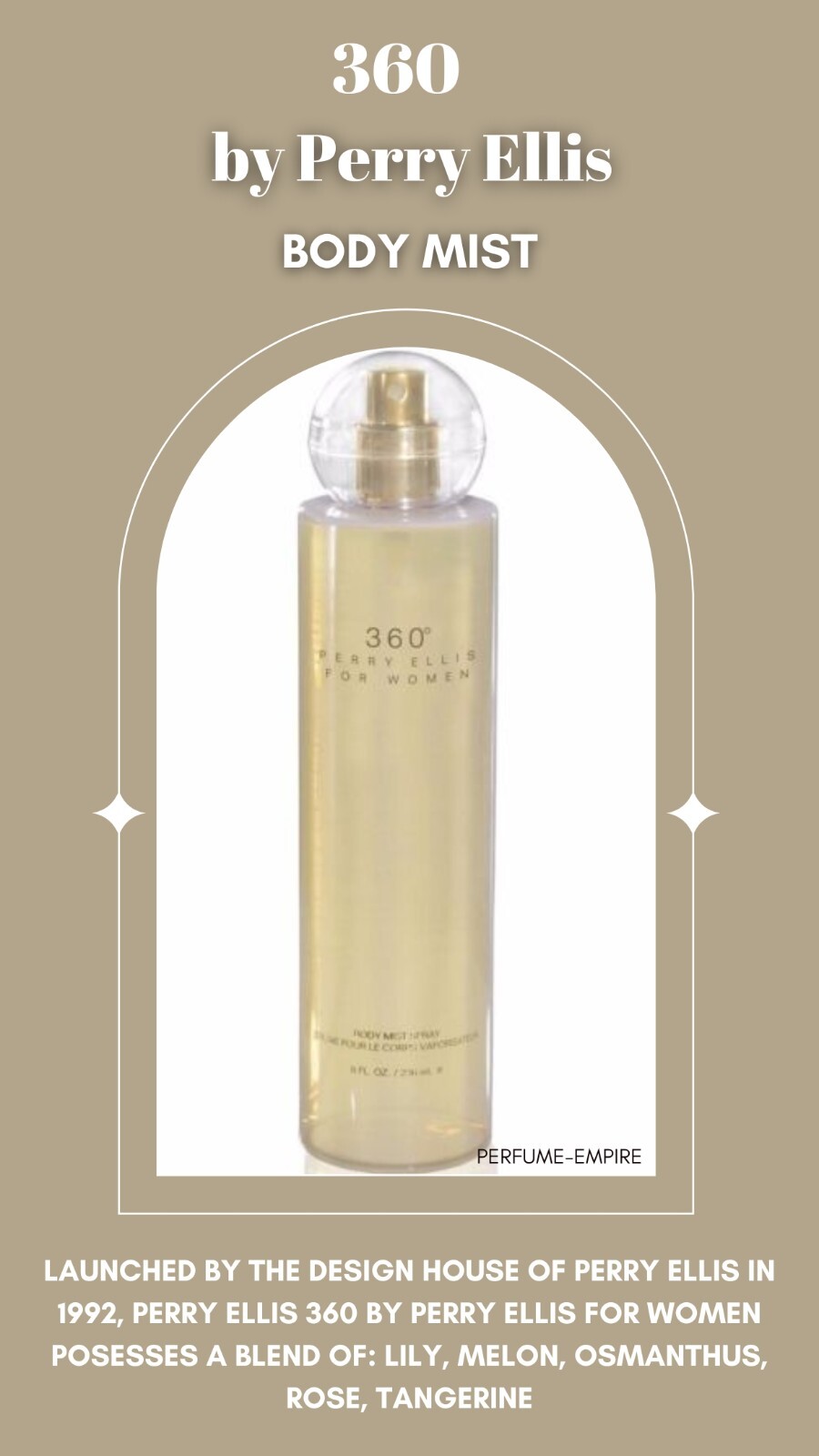 360 by Perry Ellis Body Mist for Women 8 oz New