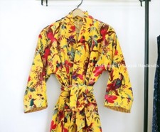 Luxury Velvet Fringe Jacket Coat Kimono Yellow Bird Printed Kimono Long Jacket