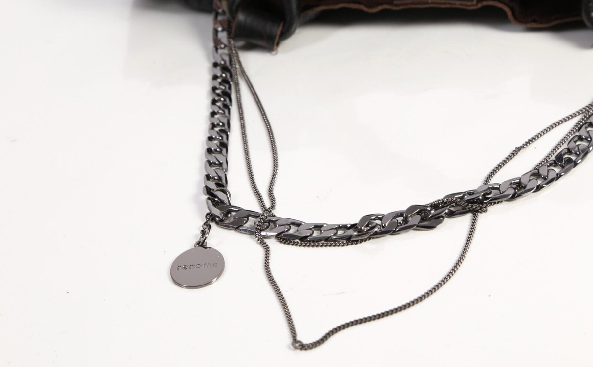 Vintage Renoma Paris Dark Brown Leather Pleated Chain