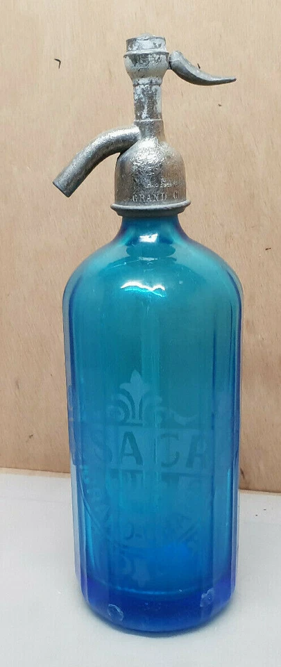 Antik Siphon A. Sacré Grand Champ (Morbihan 56) Flasche -blau Spitze Und Rohr - Bild 1 von 4