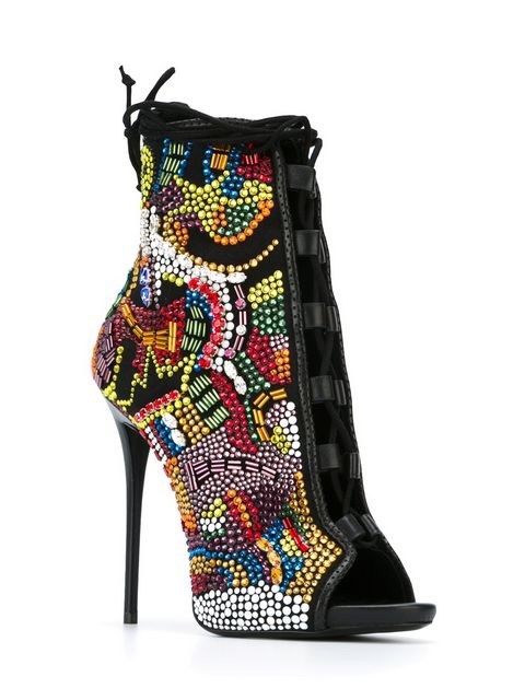Giuseppe Zanotti Swarovski Crystal Open-Toe Ankle Boots Size 6 (36