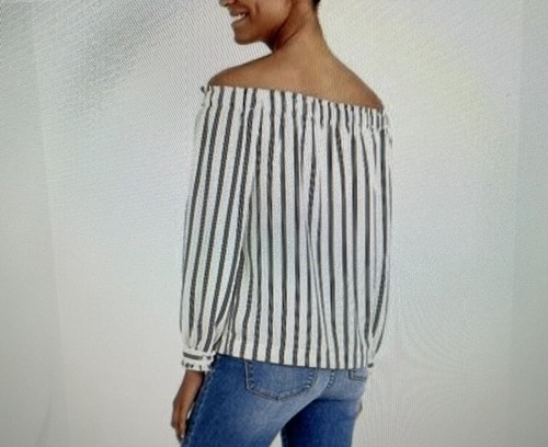 J.Crew Mercantile Off Shoulder Striped Shirt Top Blouse 100% Polyester Size XXS - Picture 4 of 9