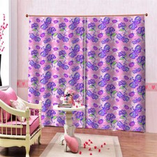 Purple Nice Layer Butterfly Eyes Printing 3D Blockout Curtains Fabric Window