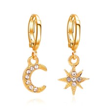 Moon Crystal Drop 1 Rhinestone Earrings Hoop Dangle Pair Huggie Star