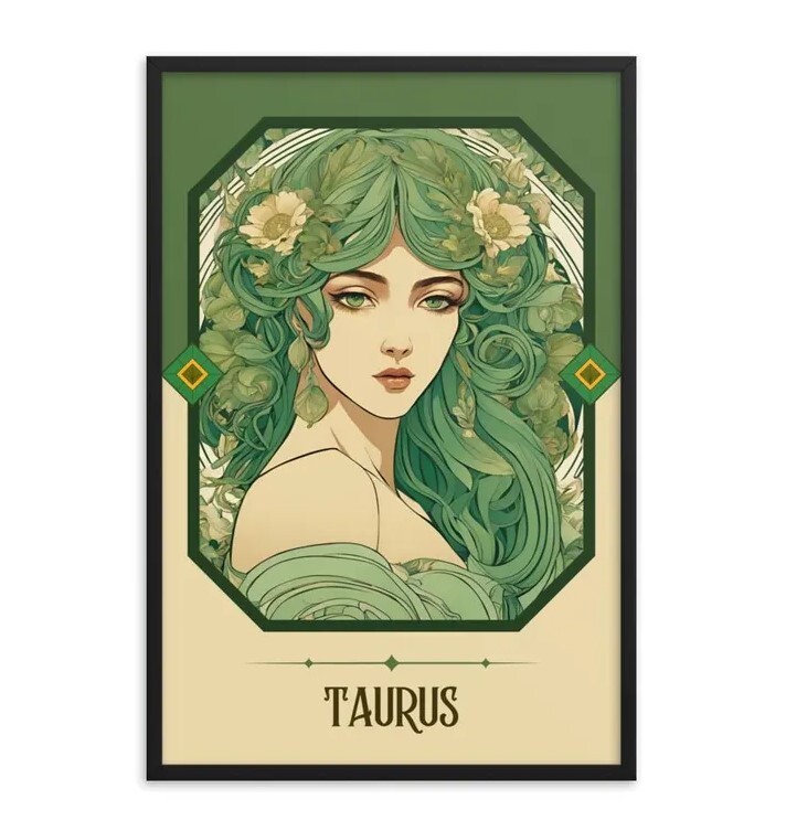 Taurus Star Sign Art Print – Art Nouveau Inspired Tarot Woman