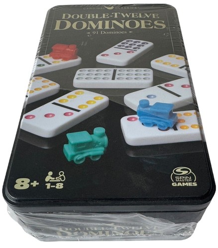 Cardinal Classics Doble Doce Dominó Set Almacenamiento Tin Spin Master Juegos Nuevo - Imagen 7 de 8